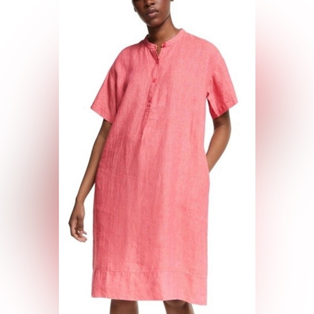 Eileen Fisher Coral Organic Linen Short Sleeve Shift Dress, Size XS, NWOT